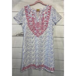 Roberta Roller Rabbit Dress Short Sleeves White Blue Pink Size SM SO Cute!
